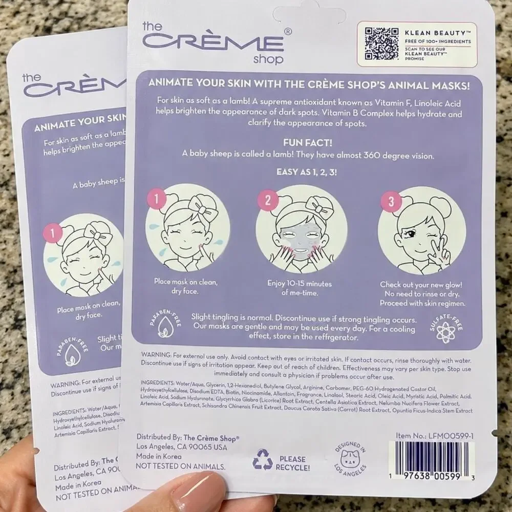 The Creme Shop Be Soft Skin Animated Lamb Sheet Mask 2 Pack K Beauty